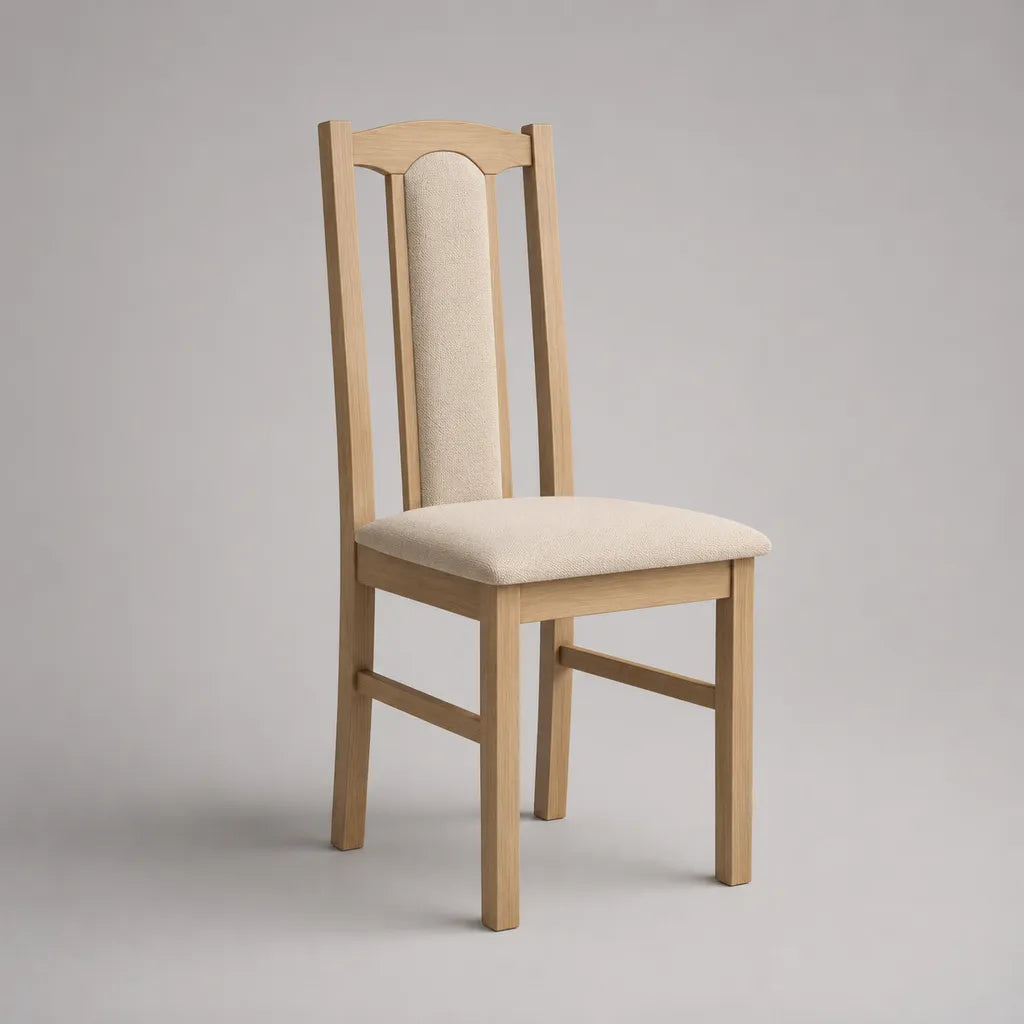 Sedia da pranzo imbottita in legno e tessuto, naturale e beige, 44 × 48 × 98 cm