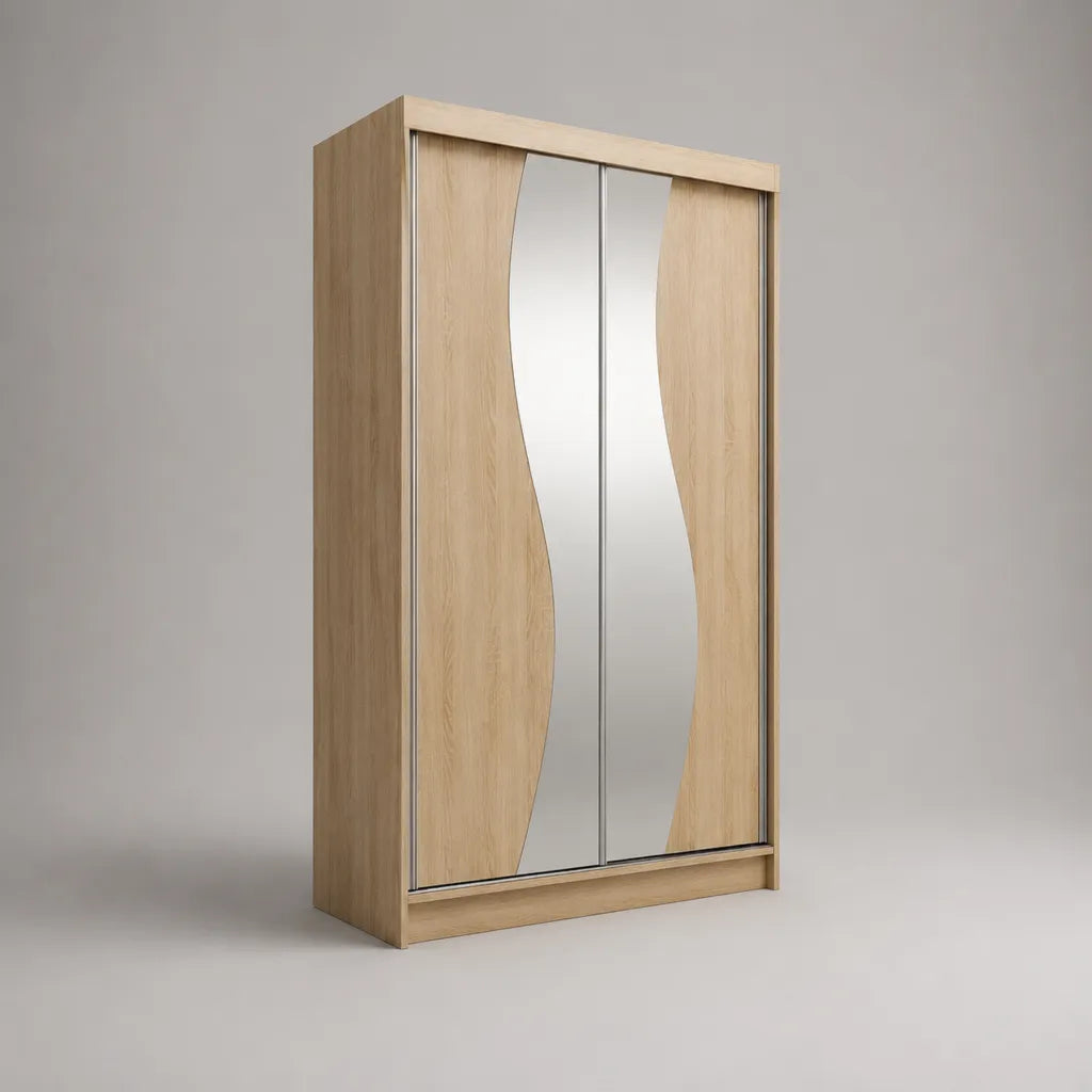 Armadio guardaroba con 2 ante scorrevoli a specchio, rovere chiaro, 120 × 60 × 200 cm