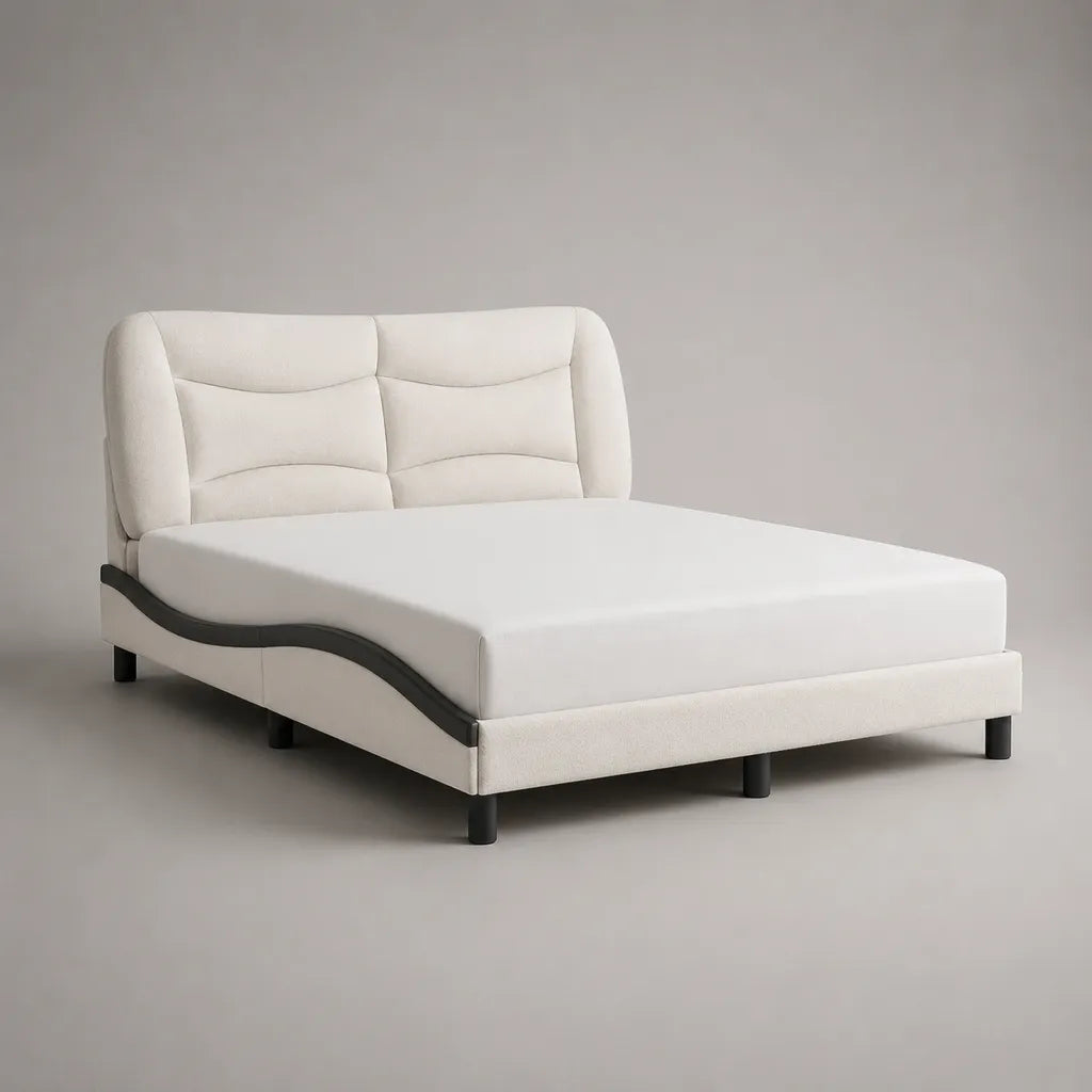 Letto matrimoniale imbottito 160 x 200 cm in poliestere e schiuma PU, 175 x 220 x 115 cm, bianco e nero