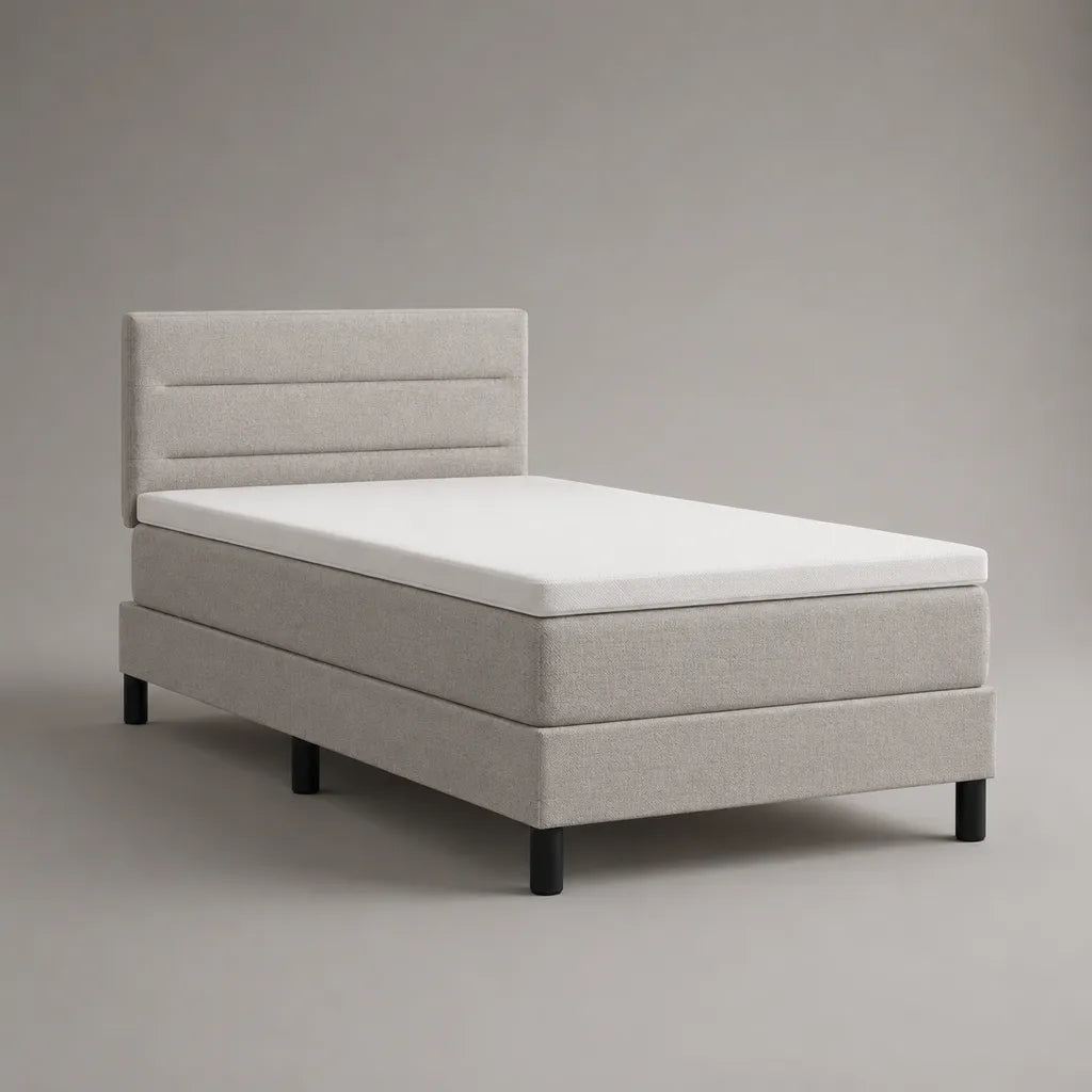 Letto singolo boxspring grigio chiaro 90 x 200 cm con testiera imbottita e materasso in schiuma poliuretanica
