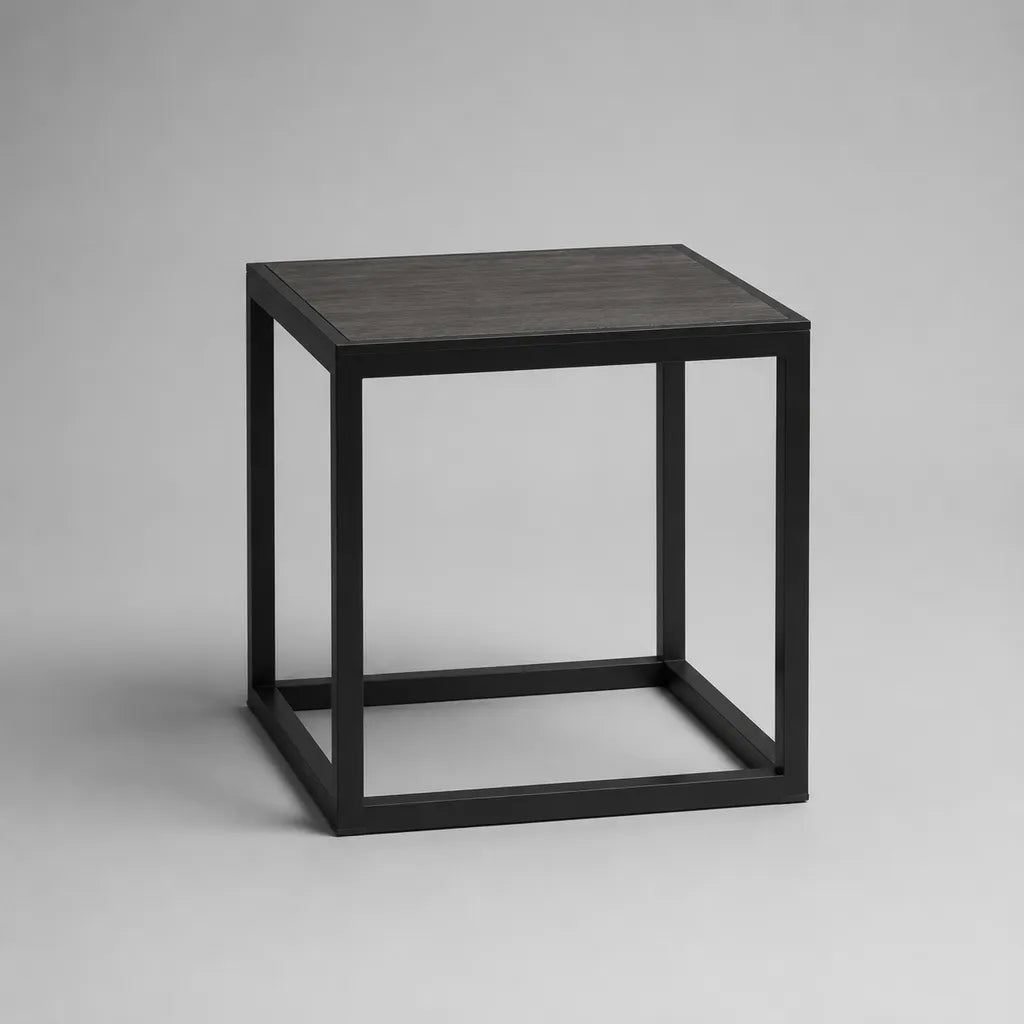 Tavolino laterale quadrato in acciaio e MDF melaminico nero e antracite, 45 × 45 × 50 cm