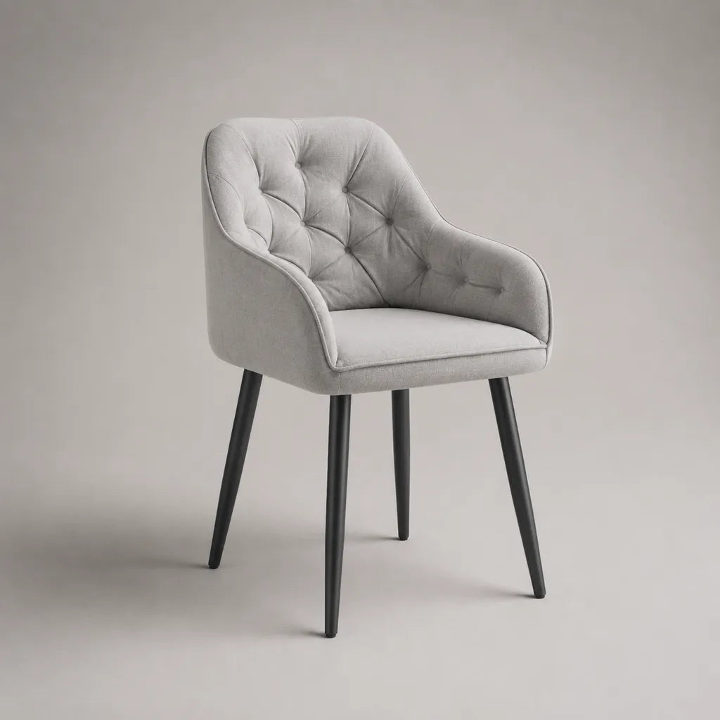 Sedia da pranzo con braccioli in velluto grigio chiaro e gambe in metallo nero, 61 × 62 × 85 cm