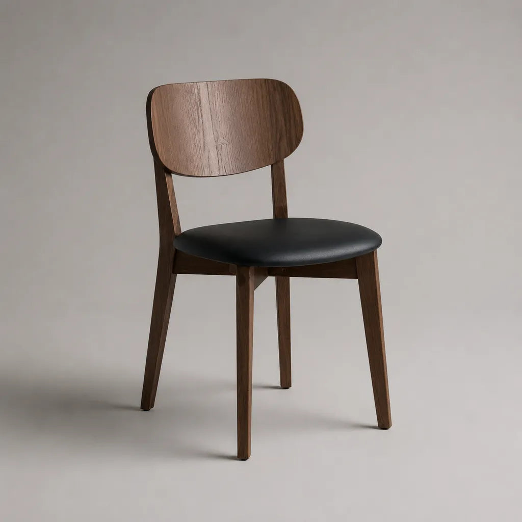 Sedia da pranzo in legno massello e similpelle, marrone noce e nera, 49 x 53 x 78 cm