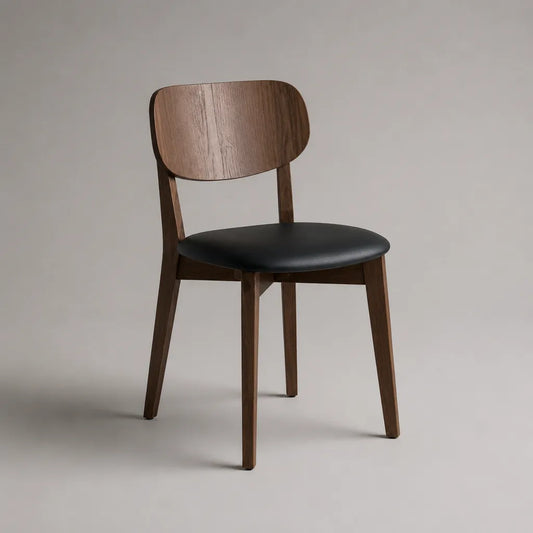 Sedia da pranzo in legno massello e similpelle, marrone noce e nera, 49 x 53 x 78 cm