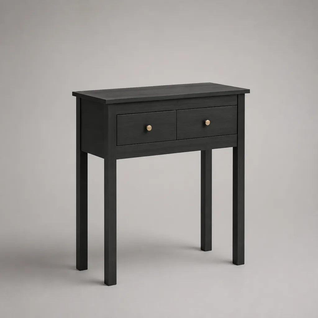 Consolle rettangolare in legno nera con 2 cassetti, 80 x 30 x 80 cm
