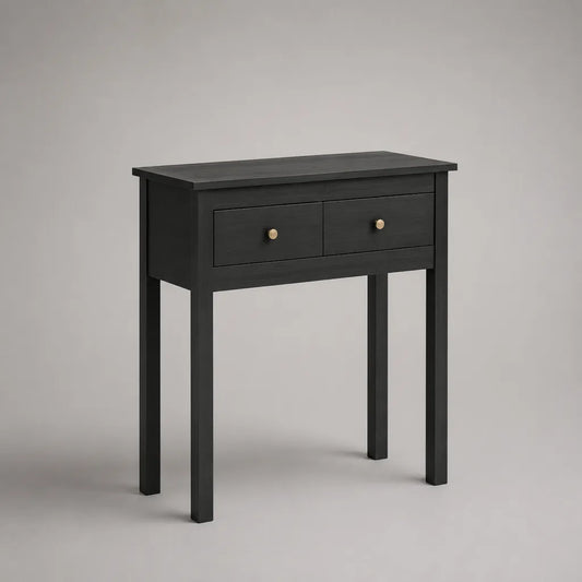 Consolle rettangolare in legno nera con 2 cassetti, 80 x 30 x 80 cm