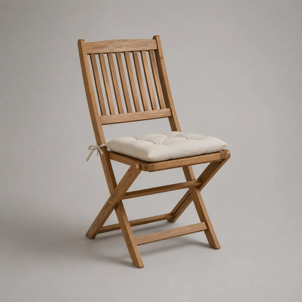 Sedia da giardino pieghevole in legno massello di acacia con cuscino beige, 47 x 57 x 88 cm, marrone naturale