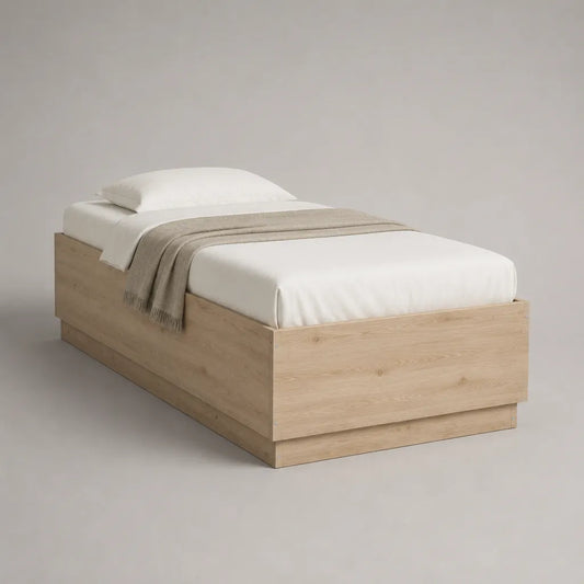 Letto singolo rettangolare senza testiera 90 x 200 cm in pannelli truciolari melaminici, rovere chiaro