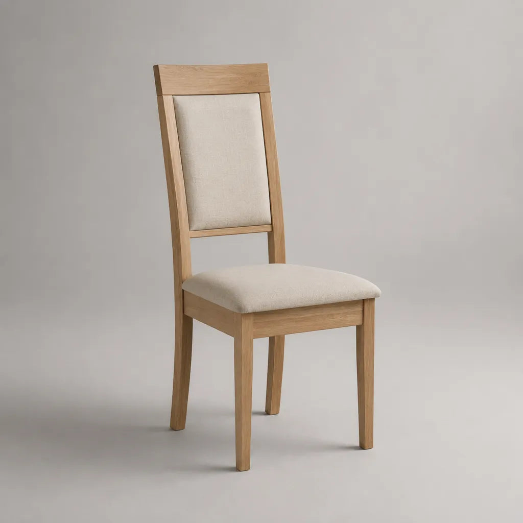 Sedia da pranzo imbottita in legno massello e tessuto beige, 45 x 52 x 96 cm