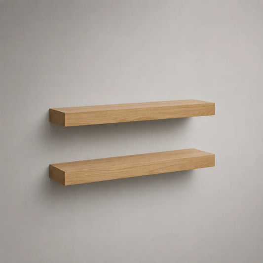 Set di 2 mensole sospese da parete in legno MDF impiallacciato, rovere naturale, 80 x 20 x 5 cm