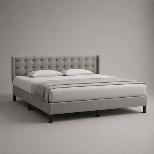 Letto matrimoniale imbottito 160 x 200 cm in poliestere grigio chiaro con testiera trapuntata