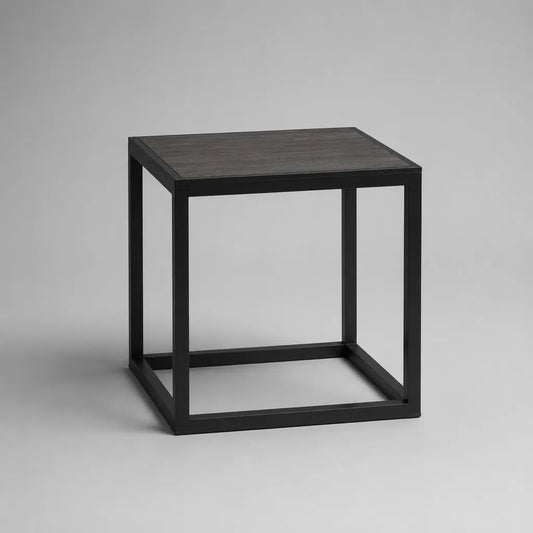 Tavolino laterale quadrato in acciaio e MDF melaminico nero e antracite, 45 × 45 × 50 cm