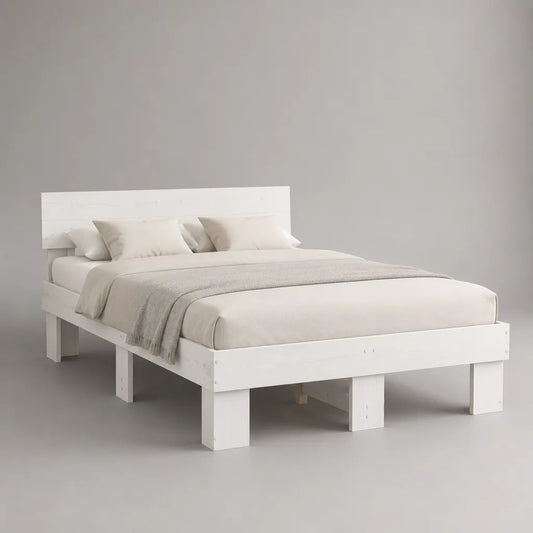 Struttura letto matrimoniale 160 x 200 cm in pino massello bianco opaco con testiera