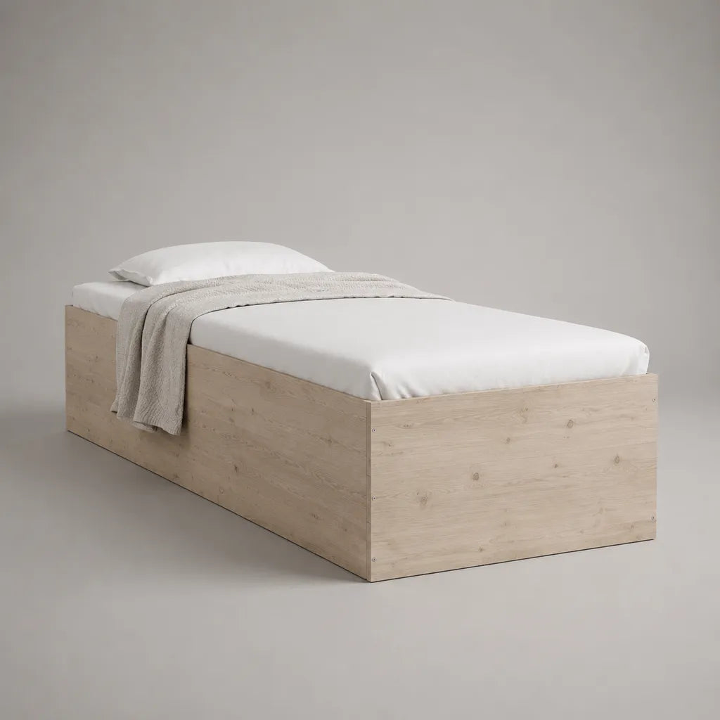 Struttura letto singolo in pannello truciolare melaminico rovere chiaro, 96 x 204 x 50 cm, per materasso 90 x 200 cm