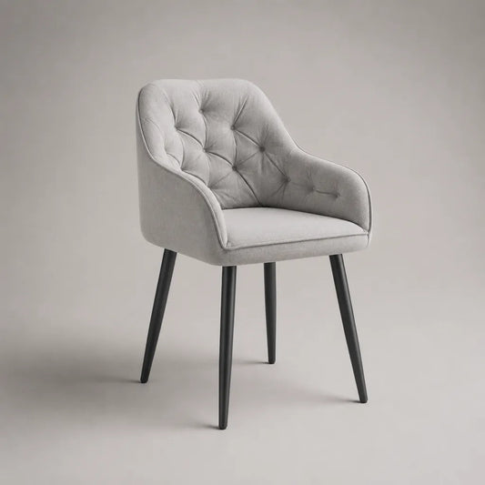 Sedia da pranzo con braccioli in velluto grigio chiaro e gambe in metallo nero, 61 × 62 × 85 cm